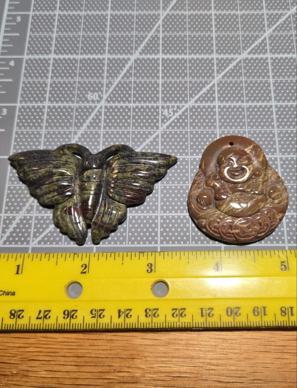 2 Carved Gemstones Pendant Beads Mixed Lot Destash Top drilled Nice Assortment